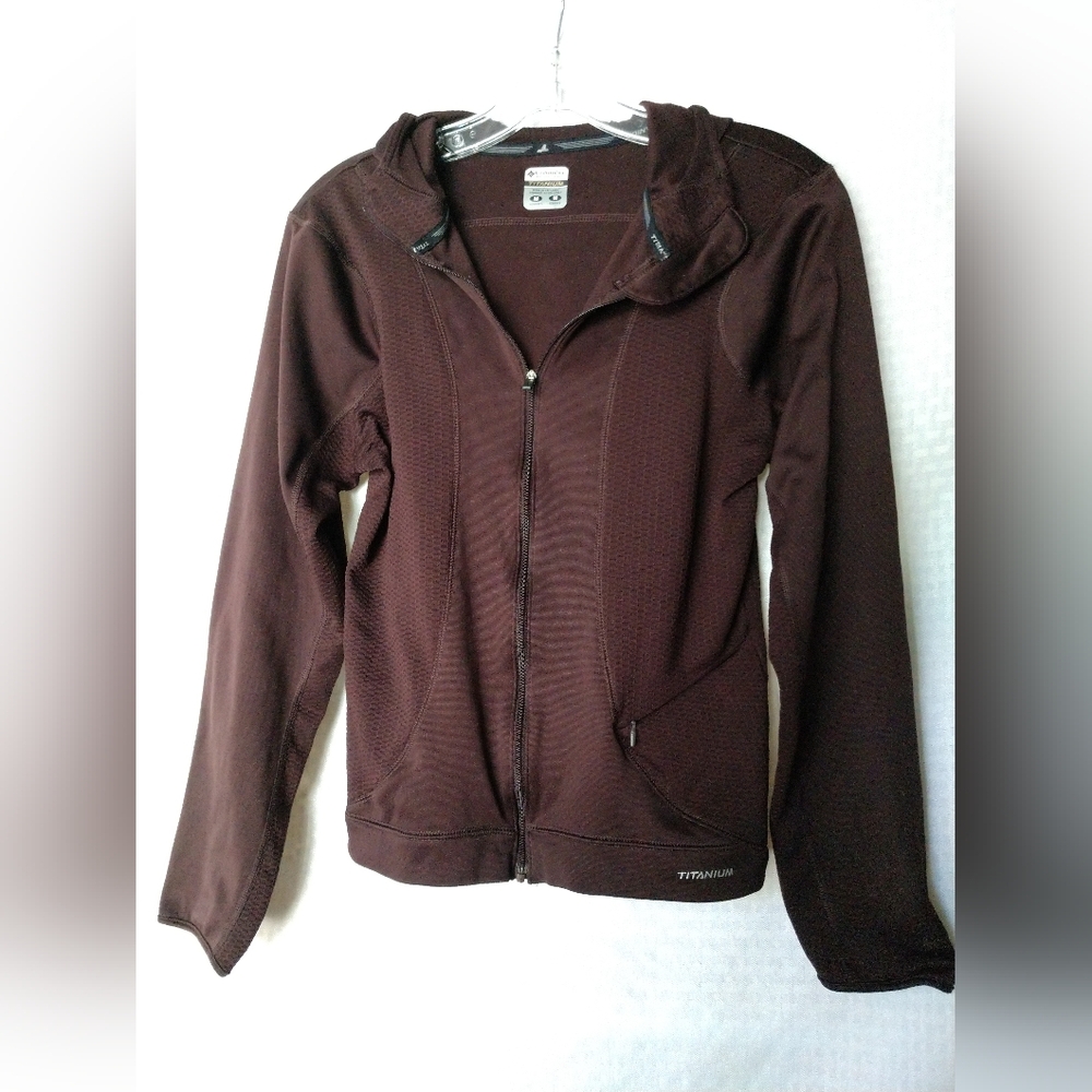 Columbia Titanium Zip Hoodie Jacket Brown Knit Hooded Medium Chest 34" Running
